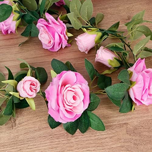 4Pcs(26 FT) Artificial Rose Vine Fake Flower Garland Fake Silk Rose Hanging Vine for Wedding Party Background, alternate view
