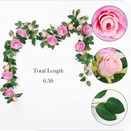 4Pcs(26 FT) Artificial Rose Vine Fake Flower Garland Fake Silk Rose Hanging Vine for Wedding Party Background, alternate view