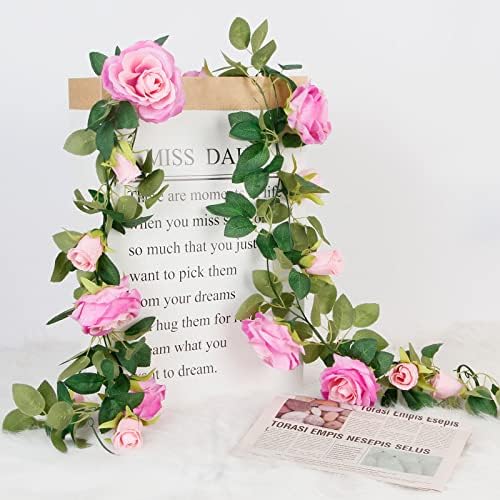 4Pcs(26 FT) Artificial Rose Vine Fake Flower Garland Fake Silk Rose Hanging Vine for Wedding Party Background, alternate view