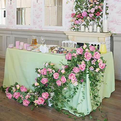 4Pcs(26 FT) Artificial Rose Vine Fake Flower Garland Fake Silk Rose Hanging Vine for Wedding Party Background, alternate view