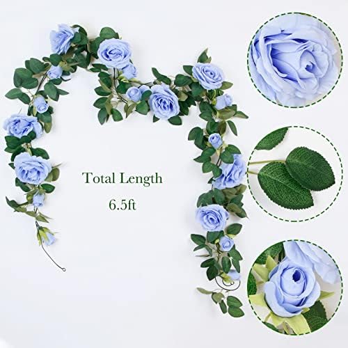 4Pcs(26 FT) Artificial Rose Vine Fake Flower Garland Fake Silk Rose Hanging Vine for Wedding Party Background, alternate view
