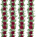 4Pcs 26Ft Artificial Eucalyptus Garlands with Flowers - 8 Roses, Faux Floral Greenery Garlands Fake Flowers