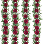 4Pcs 26Ft Artificial Eucalyptus Garlands with Flowers - 8 Roses, Faux Floral Greenery Garlands Fake Flowers