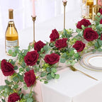 4Pcs 26Ft Artificial Eucalyptus Garlands with Flowers - 8 Roses, Faux Floral Greenery Garlands Fake Flowers, alternate view 2