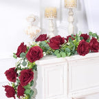 4Pcs 26Ft Artificial Eucalyptus Garlands with Flowers - 8 Roses, Faux Floral Greenery Garlands Fake Flowers, alternate view 4