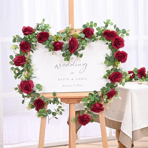 4Pcs 26Ft Artificial Eucalyptus Garlands with Flowers - 8 Roses, Faux Floral Greenery Garlands Fake Flowers, alternate view 5
