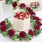 4Pcs 26Ft Artificial Eucalyptus Garlands with Flowers - 8 Roses, Faux Floral Greenery Garlands Fake Flowers, alternate view 6