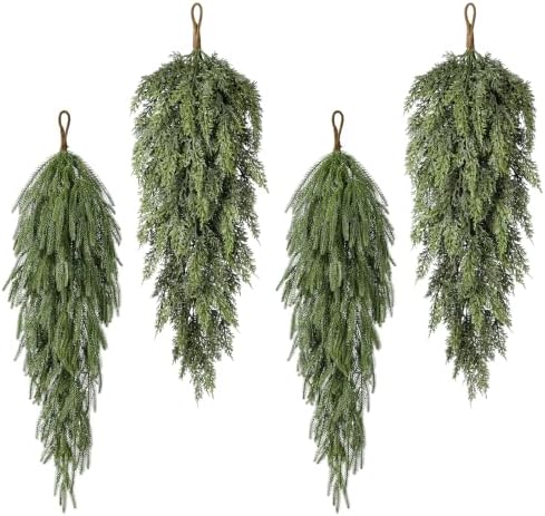 4PCS 32" Artificial Christmas Teardrop Swag, Norfolk & Cedar in 32 leaves & 45 leaves in Green