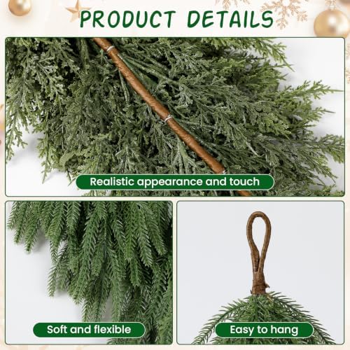 4PCS 32" Artificial Christmas Teardrop Swag, Norfolk & Cedar in 32 leaves & 45 leaves in Green, alternate view 4