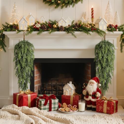 4PCS 32" Artificial Christmas Teardrop Swag, Norfolk & Cedar in 32 leaves & 45 leaves in Green, alternate view 6