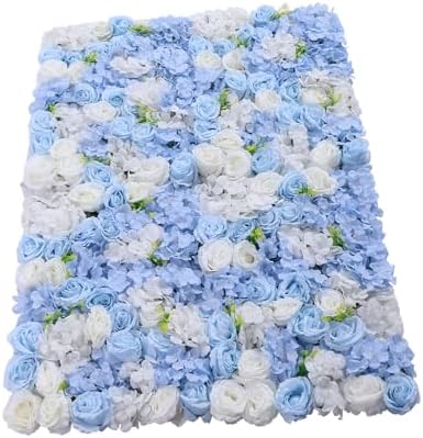 4pcs 3D Artificial Flower Wall Panels - Blue White Backdrop 24 x 16 Inch - Realistic Fake Flower Background, alternate view 5
