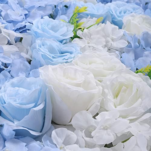 4pcs 3D Artificial Flower Wall Panels - Blue White Backdrop 24 x 16 Inch - Realistic Fake Flower Background, alternate view 6