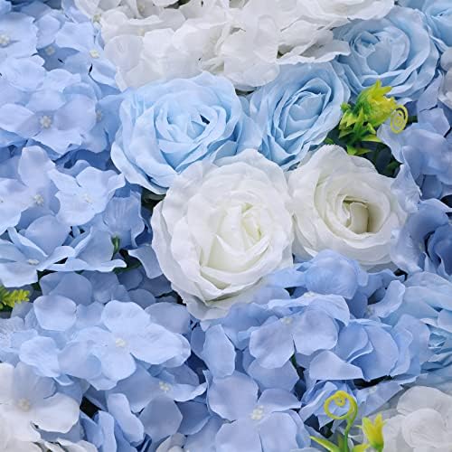 4pcs 3D Artificial Flower Wall Panels - Blue White Backdrop 24 x 16 Inch - Realistic Fake Flower Background, alternate view 7
