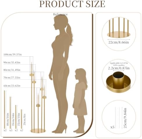 4Pcs 5 Arm Gold Candelabra Centerpieces for Table, Floor Candle Holders in Gold, alternate view 4