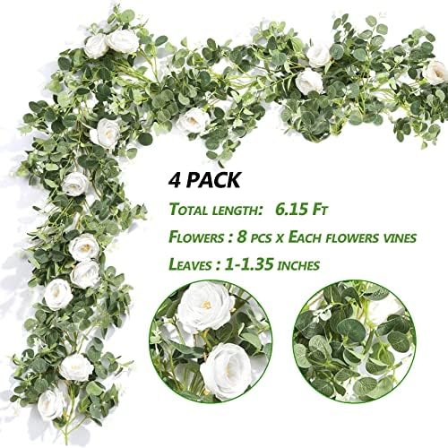 4Pcs 6.5FT Artificial Flower Eucalyptus Garland Wedding Decor, alternate view 2