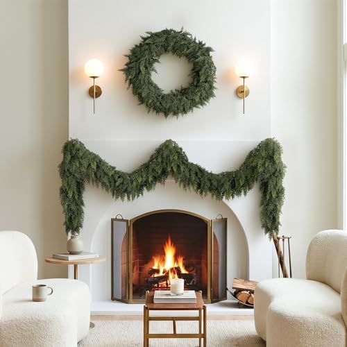 4PCS 6FT Christmas Cedar Garlands Real Touch Soft Greenery Pine Decorations, alternate view 2