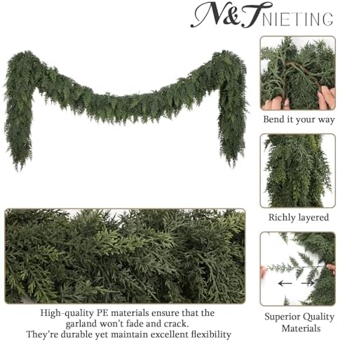 4PCS 6FT Christmas Cedar Garlands Real Touch Soft Greenery Pine Decorations, alternate view 3