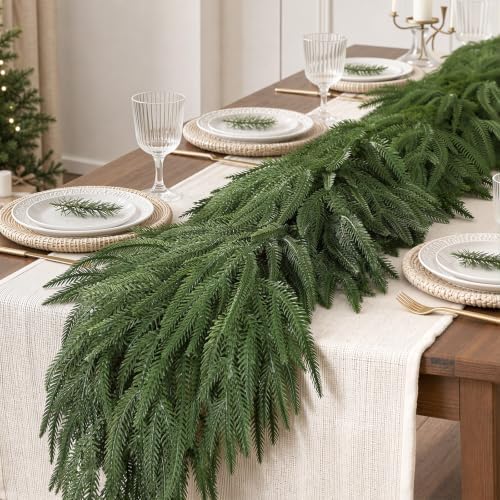 4PCS 6FT Christmas Garland, Artificial Real Touch Norfolk Pine Garland in Green, alternate view 5