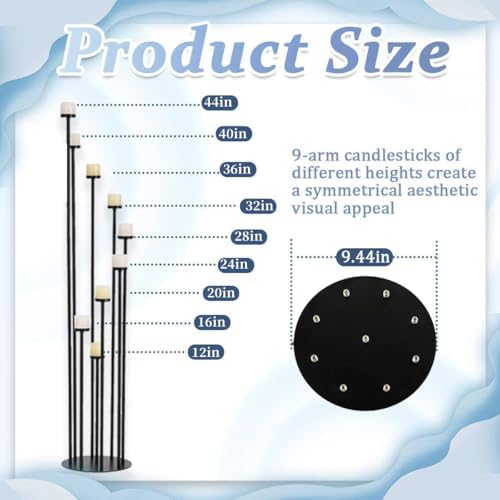 4pcs 9-Arm Floor Candelabra, Candle Holder for Home Decor in Black, alternate view 3