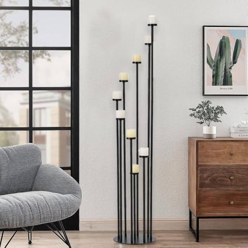 4pcs 9-Arm Floor Candelabra, Candle Holder for Home Decor in Black, alternate view 5