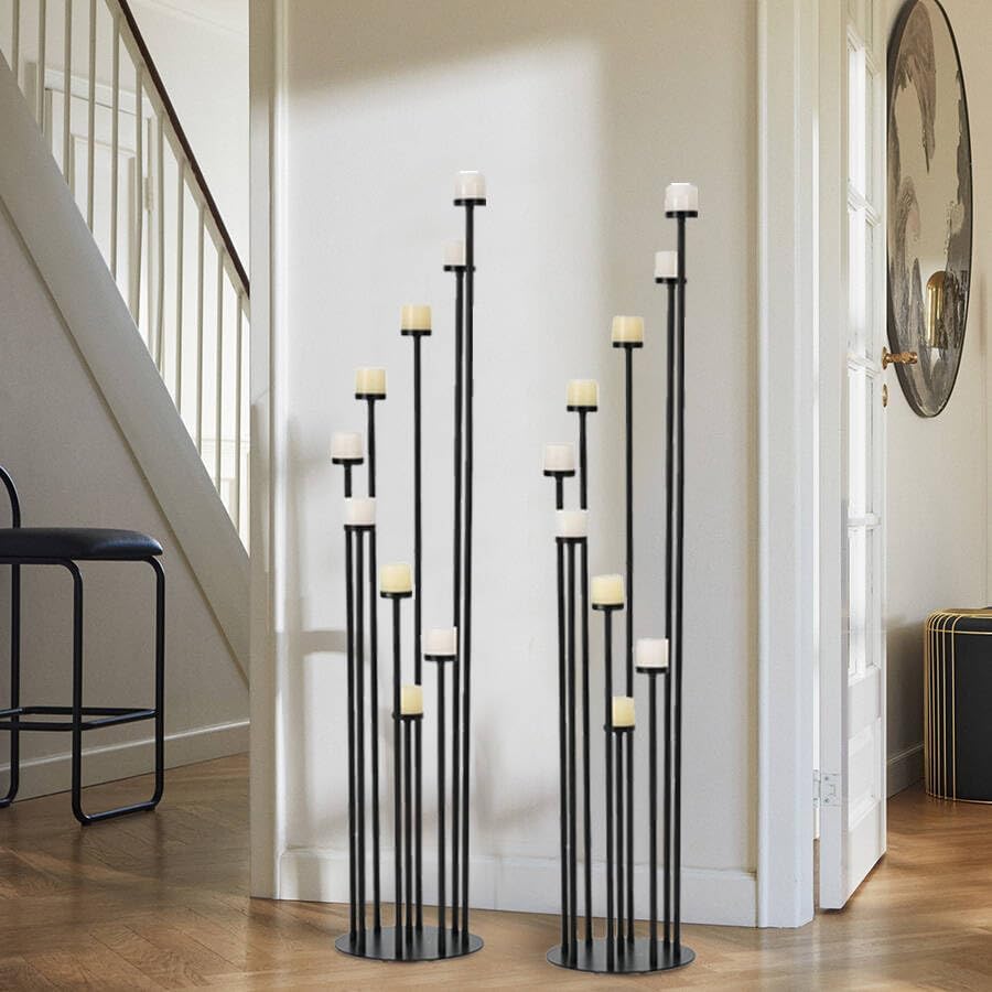 4pcs 9-Arm Floor Candelabra, Candle Holder for Home Decor in Black, alternate view 6