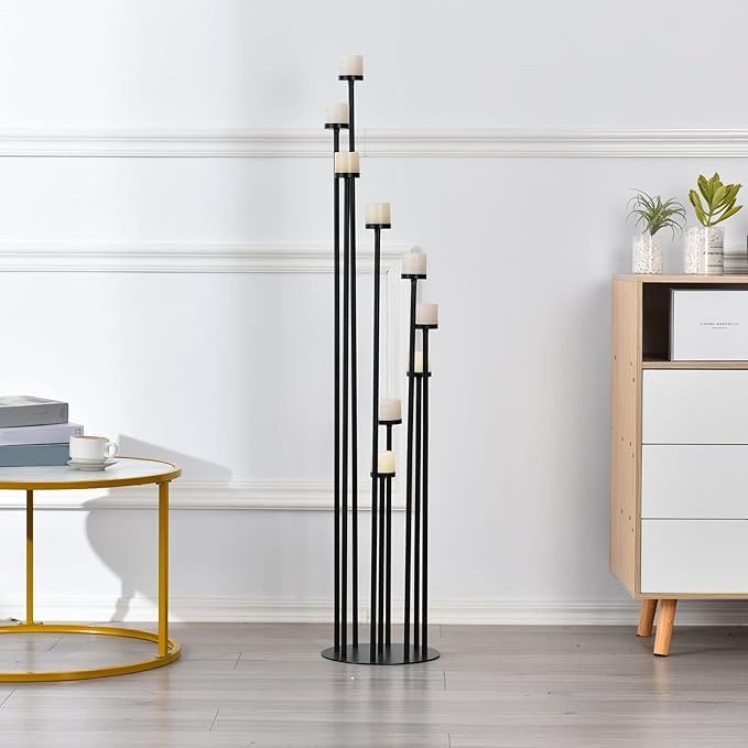 4pcs 9-Arm Floor Candelabra, Candle Holder for Home Decor in Black, alternate view 7