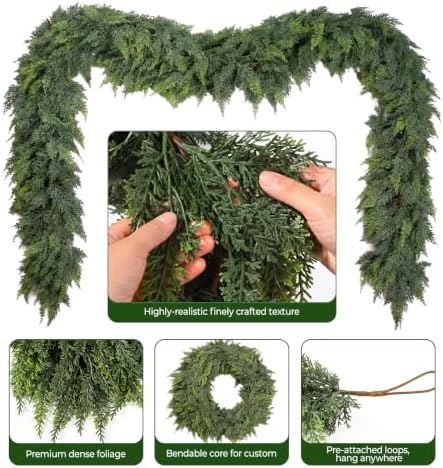 4PCS 9FT Artificial Cedar Garland for Christmas Decoration, alternate view 3