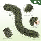 4PCS 9FT Christmas Cedar Garland, Real Touch Soft Greenery Mantel Decor, alternate view 3
