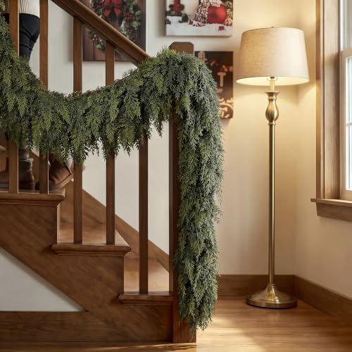 4PCS 9FT Christmas Cedar Garland, Real Touch Soft Greenery Mantel Decor, alternate view 5