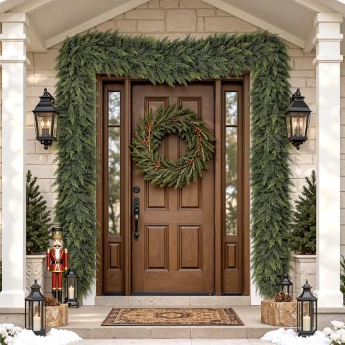 4PCS 9FT Christmas Cedar Garland, Real Touch Soft Greenery Mantel Decor, alternate view 7