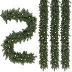 4PCS 9FT Pre-Lit Christmas Garland, Lighted Norfolk Pine Garland in Green