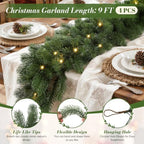 4PCS 9FT Pre-Lit Christmas Garland, Lighted Norfolk Pine Garland in Green, alternate view 6