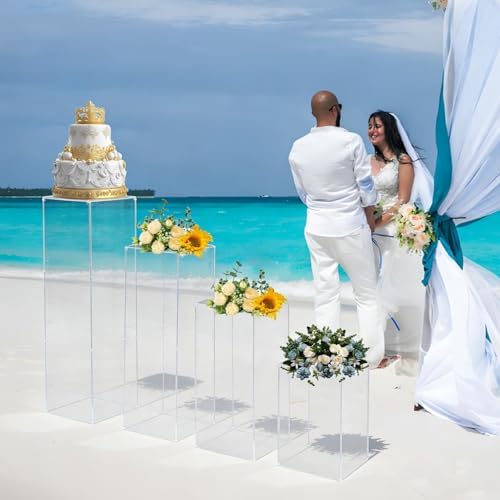 4pcs Acrylic Pedestal Stand for Flower Cake, Clear Display Column Flower Tower Display Box for Wedding Party, alternate view