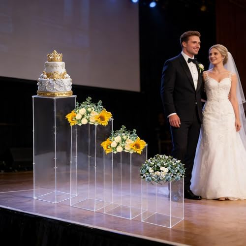 4pcs Acrylic Pedestal Stand for Flower Cake, Clear Display Column Flower Tower Display Box for Wedding Party, alternate view