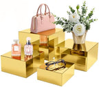 4Pcs Acrylic Risers Display Stands, Food Risers for Buffet Table, Gold in Gold