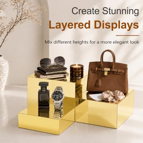 4Pcs Acrylic Risers Display Stands, Food Risers for Buffet Table, Gold in Gold, alternate view 3