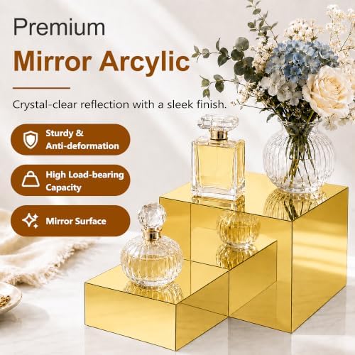 4Pcs Acrylic Risers Display Stands, Food Risers for Buffet Table, Gold in Gold, alternate view 4