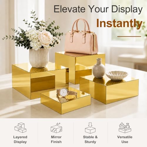 4Pcs Acrylic Risers Display Stands, Food Risers for Buffet Table, Gold in Gold, alternate view 5