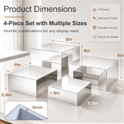 4Pcs Acrylic Risers Display Stands, Food Risers for Buffet Table, Silver in Silver, alternate view 2
