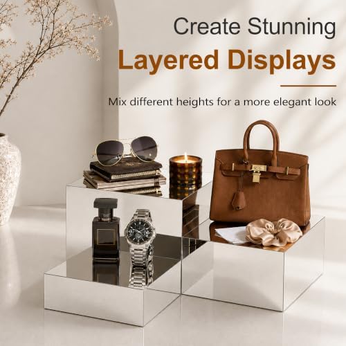 4Pcs Acrylic Risers Display Stands, Food Risers for Buffet Table, Silver in Silver, alternate view 3