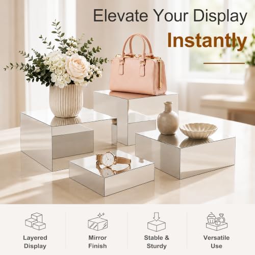 4Pcs Acrylic Risers Display Stands, Food Risers for Buffet Table, Silver in Silver, alternate view 5