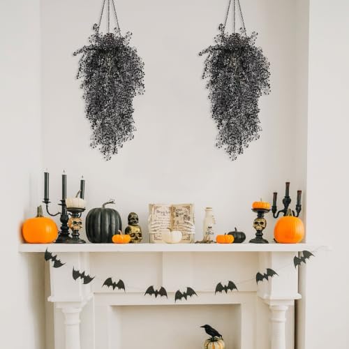 4Pcs Artificial Black Hanging Wisteria Plant 31.5In Halloween Decor, alternate view 4