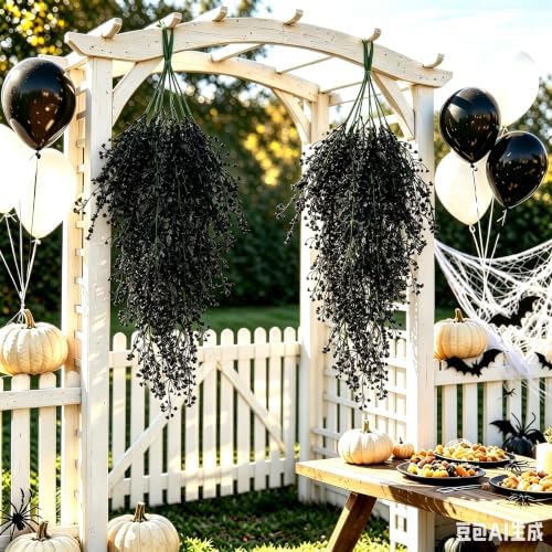 4Pcs Artificial Black Hanging Wisteria Plant 31.5In Halloween Decor, alternate view 7
