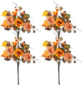 4Pcs Artificial Fall Flowers Bouquet Faux Sunflower and Rose for Fall Decor in Orange
