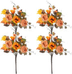 4Pcs Artificial Fall Flowers Bouquet Faux Sunflower and Rose for Fall Decor in Orange