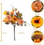 4Pcs Artificial Fall Flowers Bouquet Faux Sunflower and Rose for Fall Decor in Orange, alternate view 2