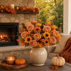 4Pcs Artificial Fall Flowers Bouquet Faux Sunflower and Rose for Fall Decor in Orange, alternate view 4