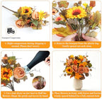 4Pcs Artificial Fall Flowers Bouquet Faux Sunflower and Rose for Fall Decor in Orange, alternate view 7
