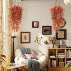 4Pcs Artificial Fall Hanging Plants Orange Monstera Leaves Vine, alternate view 2