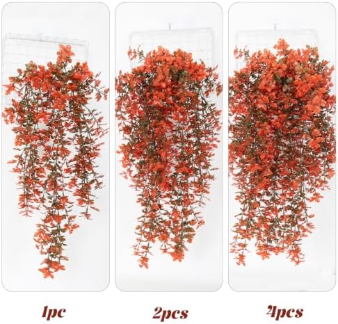 4Pcs Artificial Fall Hanging Plants Orange Monstera Leaves Vine, alternate view 5